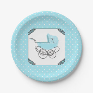Blauer und weißer Polka Dot Babydusche Papierplatt Pappteller