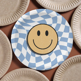 Blauer und weißer Retro Scheckiger Geburtstagskind Pappteller