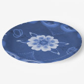Blauer und weißer Rosemaling PapierTeller (Schrägansicht)