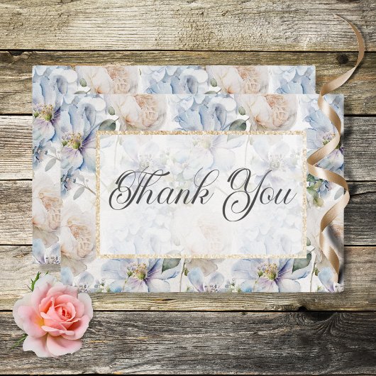 Blauer und weißer, rustikaler goldfarbener Rahmen  Dankeskarte