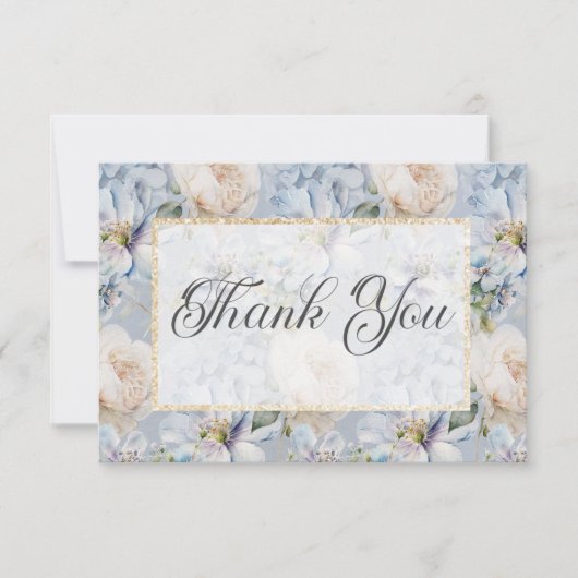 Blauer und weißer Rustikaler Goldrahmen Dankeskarte (Vorderseite)