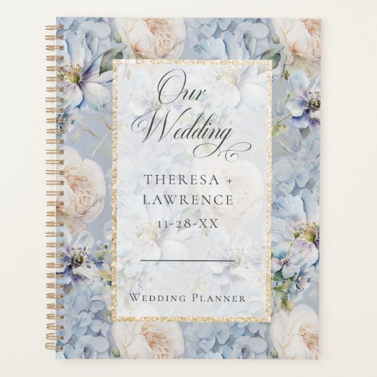 Blauer und weißer Rustikaler Goldrahmen Planer (Vorderseite)