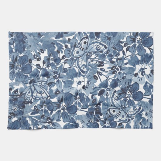 Blauer und weißer Schmetterling Geschirrtuch (Horizontal)
