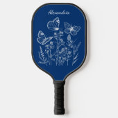 Blauer und weißer Schmetterling in Wildblumen Mono Pickleball Schläger (Vorderseite)