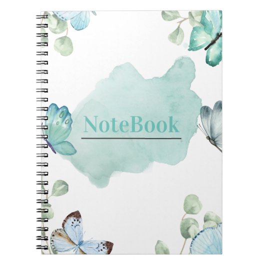 Blauer und weißer Schmetterlingsspiral (80 P.) Notizblock (Vorderseite)