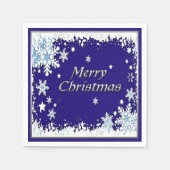 Blauer und weißer Schneeflocken Frohe Weihnachten Serviette (Vorderseite)