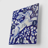 Blauer und weißer Sprung Rabbit Hare Keramik Kunst Quadratische Wanduhr (Winkel)