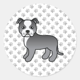 Blauer und weißer Staffordshire Bull Terrier Hund Runder Aufkleber