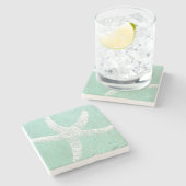 Blauer und weißer Starfish-Untersetzer Steinuntersetzer (Seitenansicht)