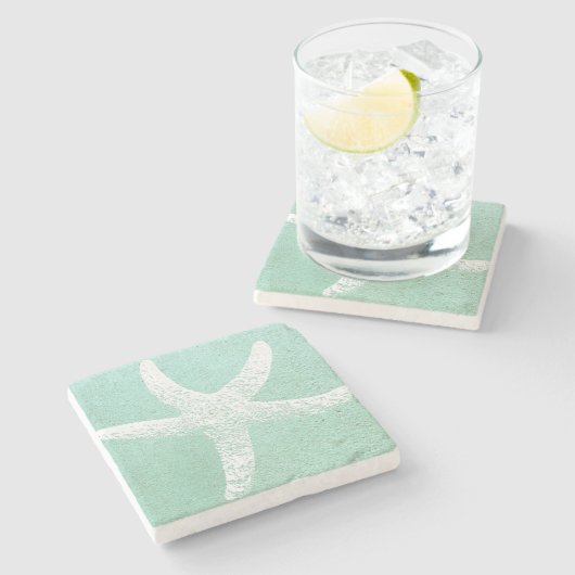 Blauer und weißer Starfish-Untersetzer Steinuntersetzer (Seitenansicht)