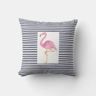 Blauer und weißer Streifen Flamingo-Kissen Kissen
