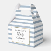 Blauer und weißer Streifen Gold Babydusche Geschenkschachtel (Vorderseite)