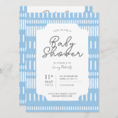 Blauer und weißer Streifen Paint Stroke Baby Dusch Einladung (Vorne/Hinten)