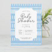 Blauer und weißer Streifen Paint Stroke Baby Dusch Einladung (Stehend Vorderseite)