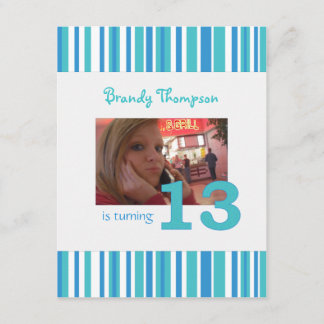 Blauer und weißer Streifen zum 13. Geburtstag Einl Einladung
