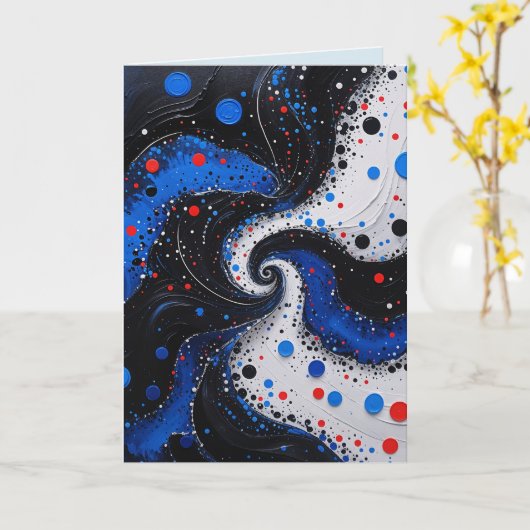 Blauer und weißer Swirl, abstrakter Designblock Karte (Gelbe Blume)