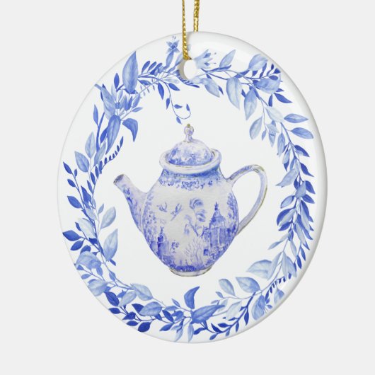 Blauer und weißer Tee mit Kraut Keramik Ornament (Links)