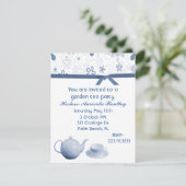 Blauer und weißer Tee-Party Einladung (Stehend Vorderseite)