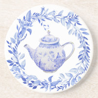 Blauer und weißer Teebeutel mit Kraut