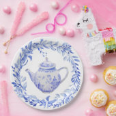 Blauer und weißer Teebeutel mit Kraut Pappteller (Party)