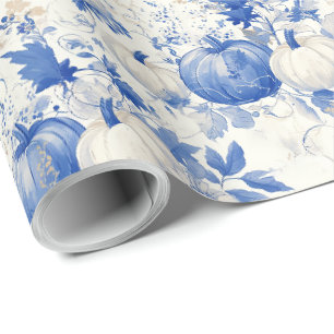 Blauer und weißer Toile Halloween Geschenkpapier