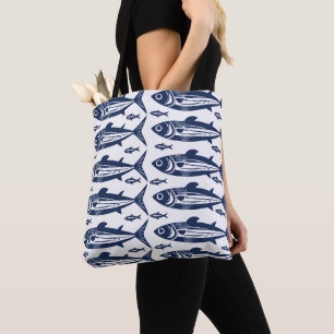 Blauer und weißer Trendy Sardine Fish Tasche