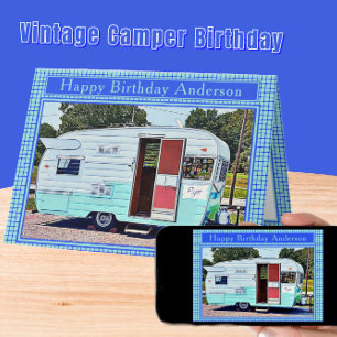Blauer und weißer Vintage-Camper Alles Gute zum Ge Karte