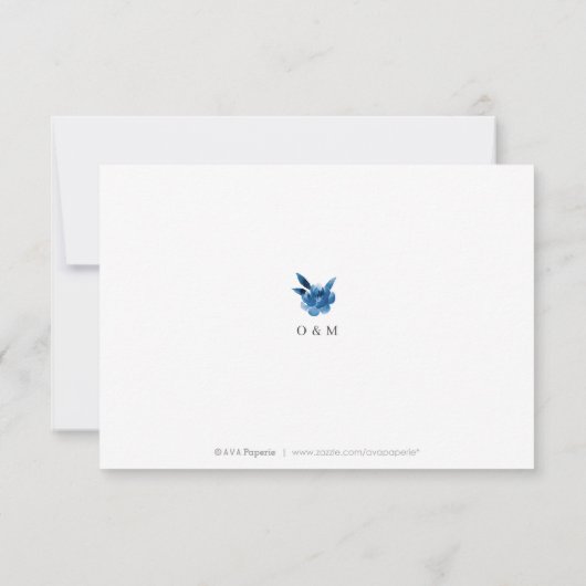 Blauer und weißer Wasserfarben Blumenzwiebeltraum Dankeskarte (Rückseite)