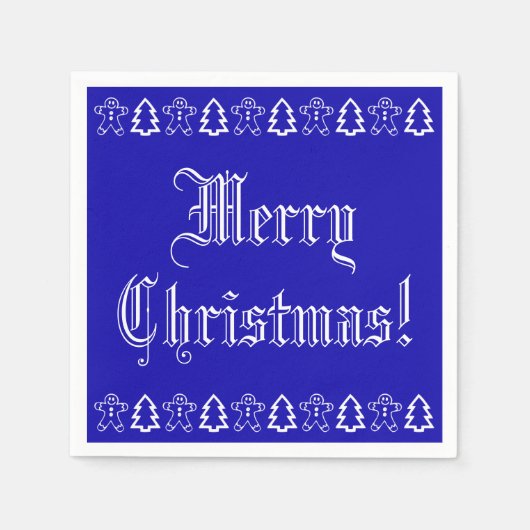 Blauer und weißer Weihnachtsbaum Gingerbread Mann Serviette (Vorderseite)