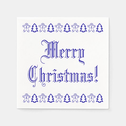 Blauer und weißer Weihnachtsbaum Gingerbread Mann  Serviette (Vorderseite)