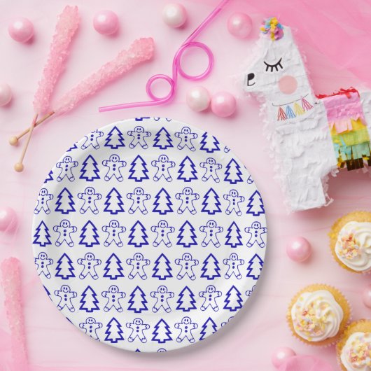 Blauer und weißer Weihnachtsbaum Niedlicher Lebkuc Pappteller (Party)