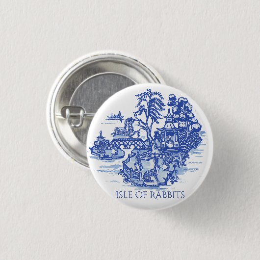 Blauer und weißer Willow Rabbit FloraI Insel Pagod Button (Vorne & Hinten)