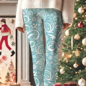 Blauer und weißer Winter Swirt Weihnachten Leggings