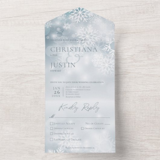 Blauer und weißer Winterschnee Modernes Drei-Dinne All In One Einladung (Innen Boden)