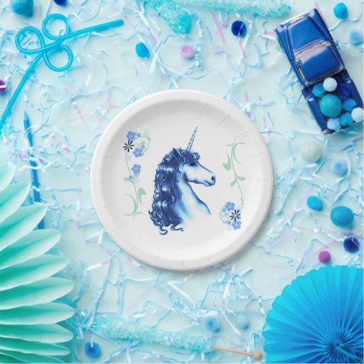 Blauer Unicorn-Papier-Teller Pappteller (Party)