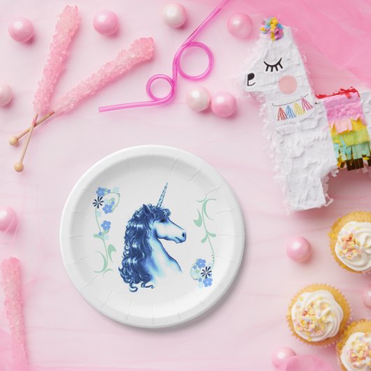 Blauer Unicorn-Papier-Teller Pappteller (Party)