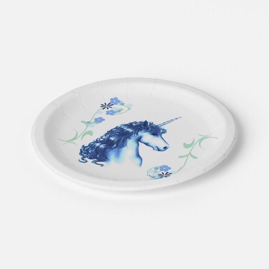 Blauer Unicorn-Papier-Teller Pappteller (Schrägansicht)