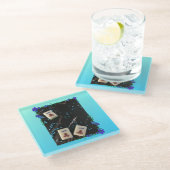 Blauer Untersetzer aus Mahjong (Schrägansicht)