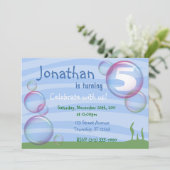 Blauer Unterwasserblasen Kind Einladungen zum Gebu (Stehend Vorderseite)