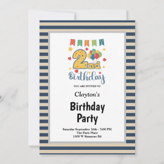Blauer Vanilla Streifen Gerahmt 2. Party Einladung