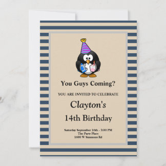 Blauer Vanilla Streifen Gerahmte Sonntagsparty Einladung