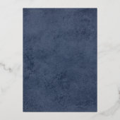 Blauer Velvet Marmor erste Kommune Folieneinladung (Rückseite)