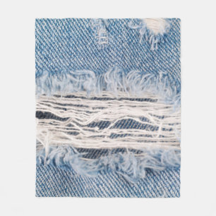 Blauer verblasste Jeans, Texturen gerissene Jeans Fleecedecke