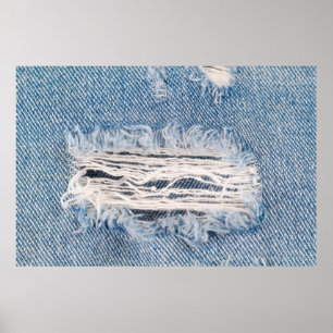 Blauer verblasste Jeans, Texturen gerissene Jeans Poster