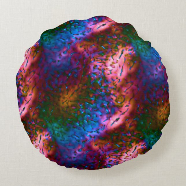 Blauer, verchromte Schuppen auf Lachs Rundes Kissen (Rückseite)