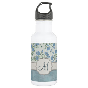 Blauer Vergiss-Me-Not-Bläschen und Marmor mit Mono Edelstahlflasche
