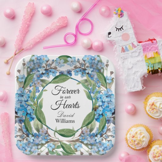 Blauer Vergiss mich nicht Blume Beerdigung Pappteller (Party)