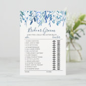 Blauer verlass oder Grauspiel bearbeitbare Monogra Einladung (Stehend Vorderseite)