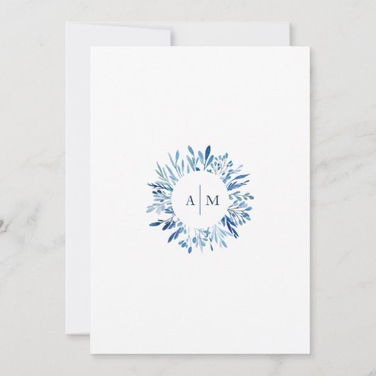 Blauer verlass oder Grauspiel bearbeitbare Monogra Einladung (Rückseite)