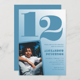 Blauer Verlauf 12. Geburtstag Einladungen Boy Foto